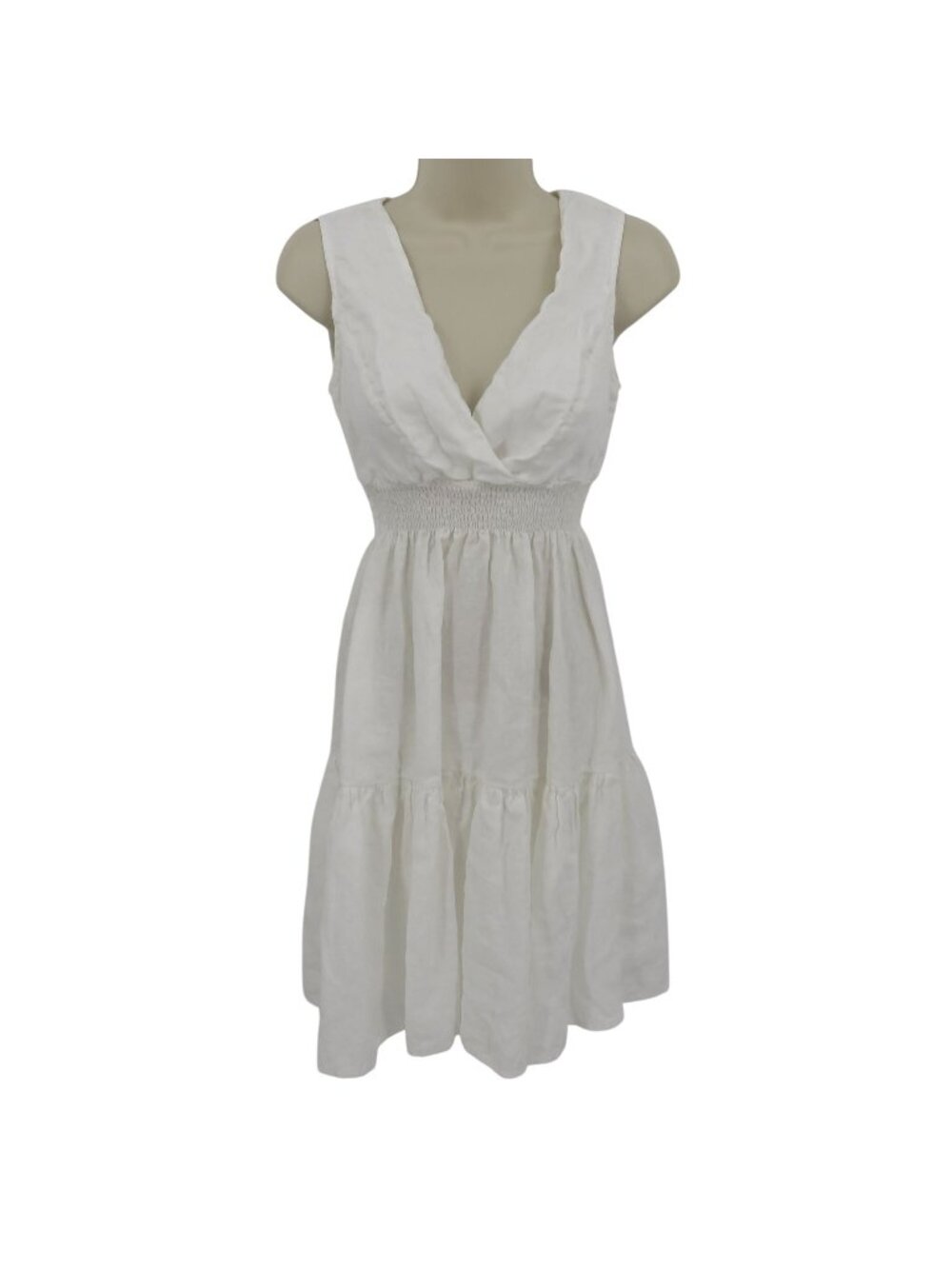 Dea Positano Women Extra Small XS White V Neck Sundress Dress Linen Sleeveless